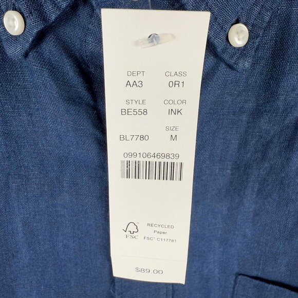 NWT J.Crew Baird McNutt Irish Linen Long Sleeve Button Down Medium navy Blue - Picture 2 of 6